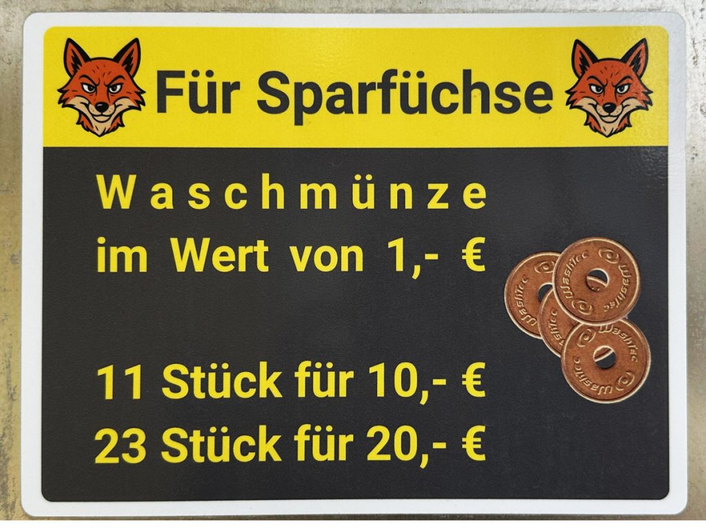 Altmühlglanz - Auto-Waschpark  Für Sparfüchse, 11 Waschmünzen für 10,-€ und 23 Waschmünzen für 20,-€